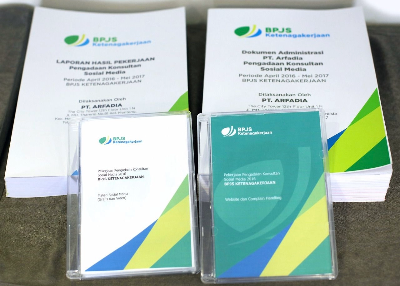 Comprehensive BPJS Ketenagakerjaan project report books produced by Arfadia